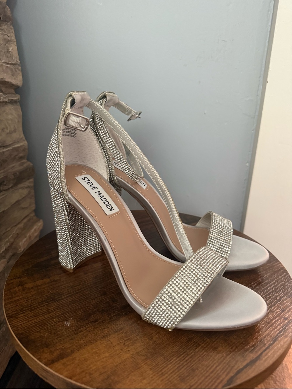 Steve Madden Silver Rhinestone Block Heel Sandals